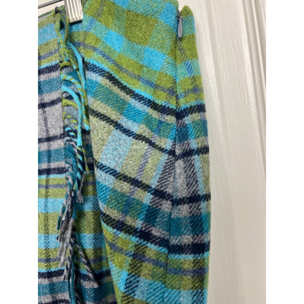 Plaid Fringe Wrap Skirt in Teal & Blue - Picture 10 of 13